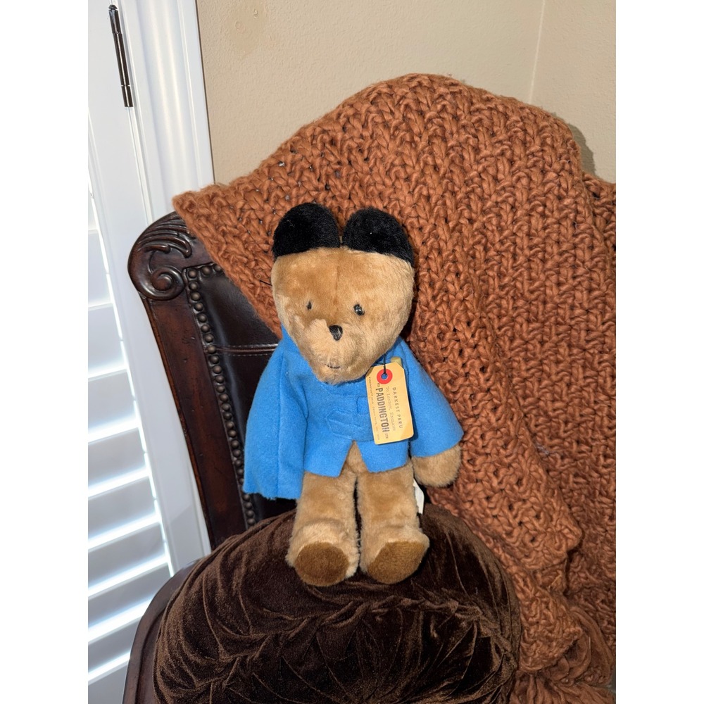 Vintage Paddington Bear Plush Eden Toys Blue Duffle Coat 11 inch Toy Tag